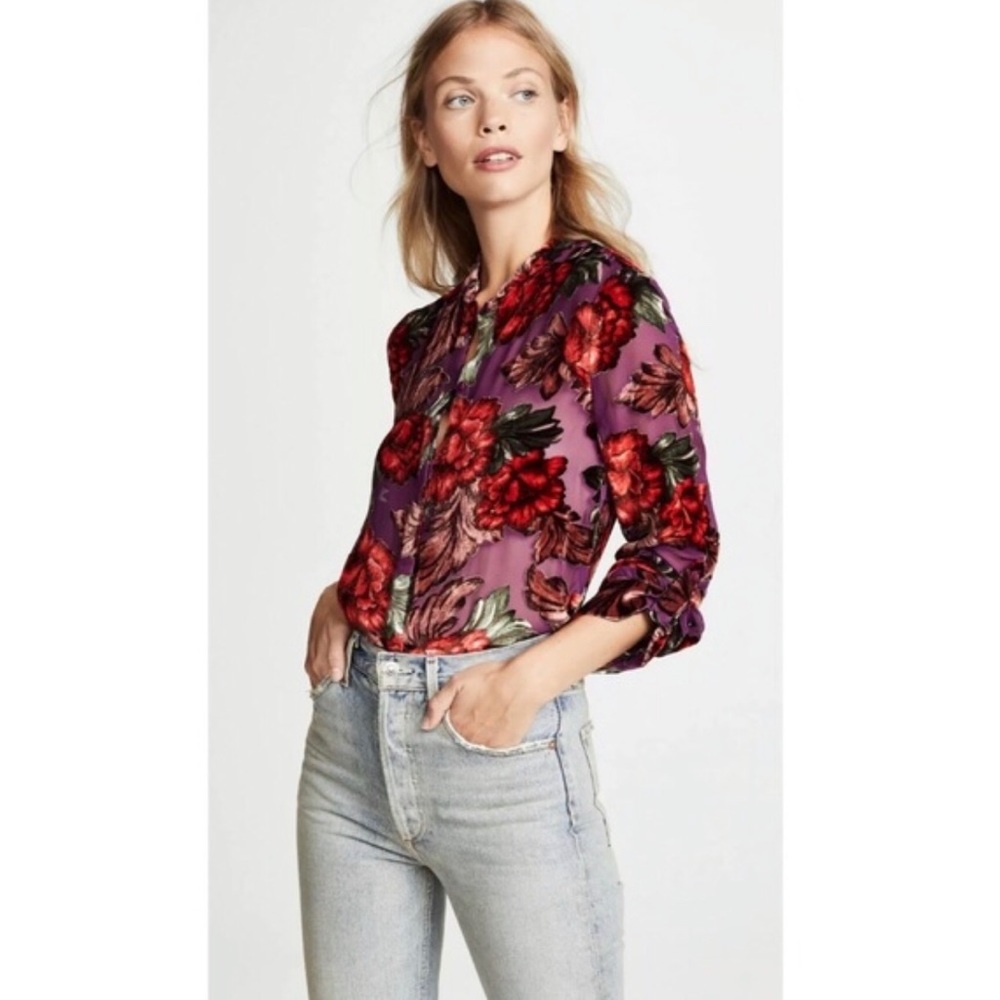 Alice+Olivia Eloise Floral Burnout Blouse XS
